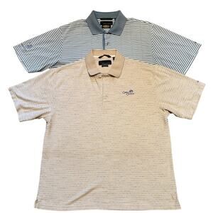 2 Greg Norman Golf Shirts, Beige, Gray, Blue, Size LG, EUC